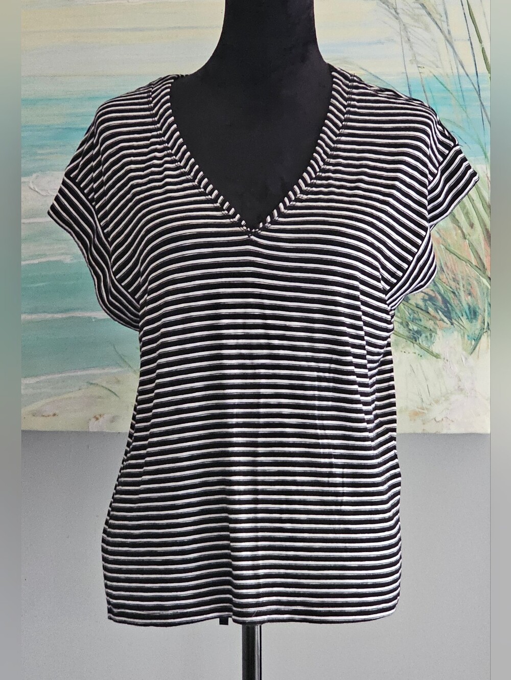 White House Black Market Striped V-Neck Tee